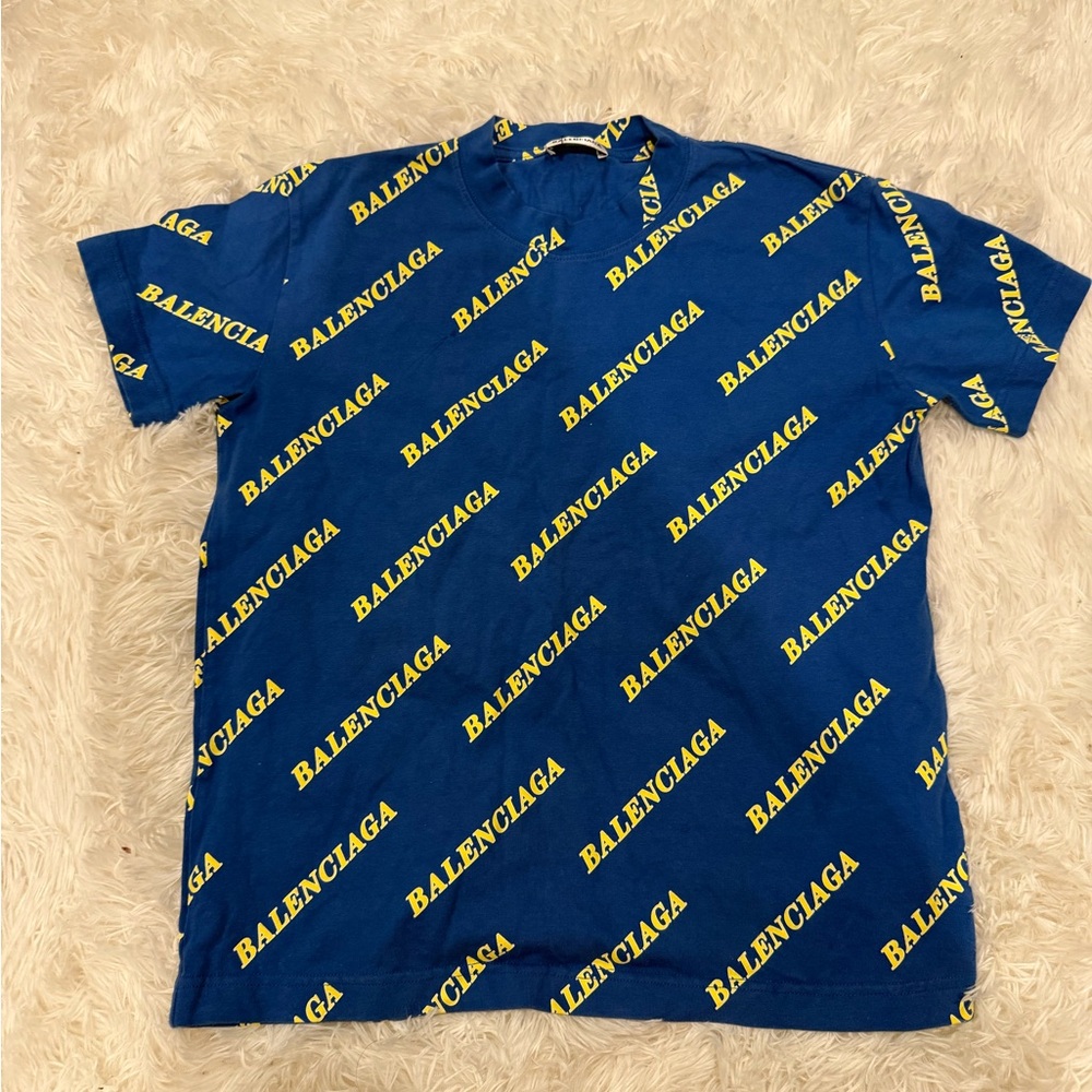 Balenciaga Blue Tee with Yellow Branding